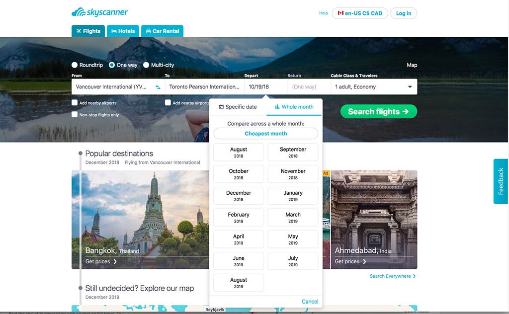 skyscanner website screenshot
